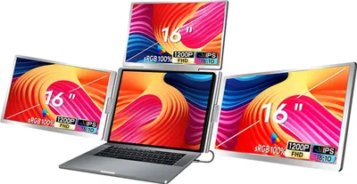 Produktbild von 16-Zoll-Laptop-Bildschirm-Extender, 1200P FHD 16:10, tragbarer Quad-Monitor, 1 Kabel fuer 3 Bildschirme, klappbarer Monitor-Extender fuer 12-18,5-Zoll-Laptops