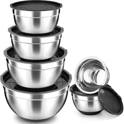 Produktbild von Edelstahl Schüsseln Set 6-teilig luftdicht silikonboden spülmaschinenfest