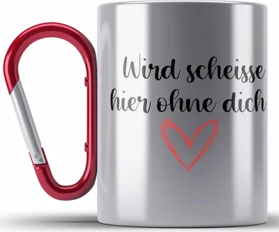 Produktbild von Trendation - Jobwechsel Edelstahl Tasse Karabiner Geschenk Kollegin Kollege Lustig Abschiedsgeschenk Sprüche - Wird Scheisse Hier Ohne Dich (Rot)