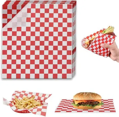 Produktbild von Milieuvriendliches Backpapier für Sandwiches, Fritten, Burger, Torte, 100 Blätter, 25 x 25 cm, Antihaft-Burgerpapier