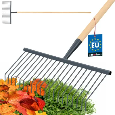Produktbild von KOTARBAU® Laubfeger Gartenrechen aus Draht 420 mm mit Holzstiel 150 cm Rechen aus Stahl Fächerbesen zum Fegen von Laub Gras Gartenharke Gartenrechen Gartengeräte Gartenwerkzeug