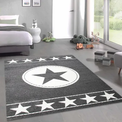 Produktbild von Kinderteppich Spielteppich Kinderzimmer Teppich Stern grau creme Größe - 160x230 cm