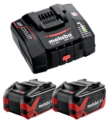 Zdjęcie produktu dla Zestaw podstawowy Metabo 2x akumulator LiHDX 18 V 8,0 Ah ( 2x 624975000 ) + ładowarka ASC 290 ( 627370000 )