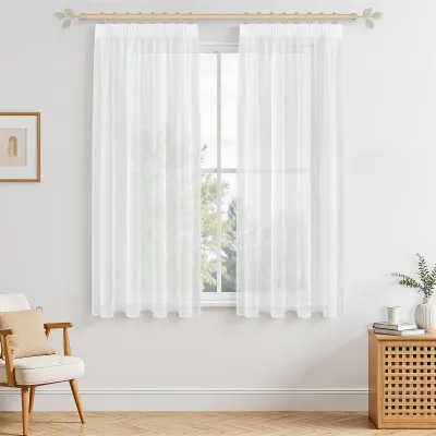 Gardinen 2er-Set, transparent, 140x145 cm, weiß, Faltenband