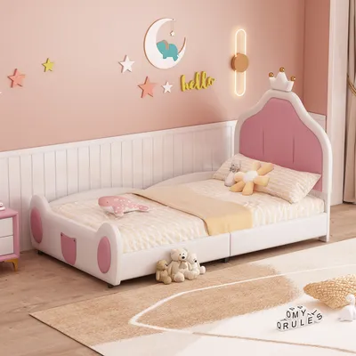 Obrázok produktu pre Sweiko Čalúnená detská posteľ 90x200 cm, čelo s ozdobnou lištou, detský dizajn na čele a nohách postele, dvojfarebná patchworková látka
