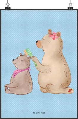 Produktbild von Mr. & Mrs. Panda Bild Bär Kind DIN A2 - Blau Pastell - Geschenk, Wanddekoration, wanddeko, Mama, Muttertag, Kunstdruck, Wandbild, Mutter, drucke