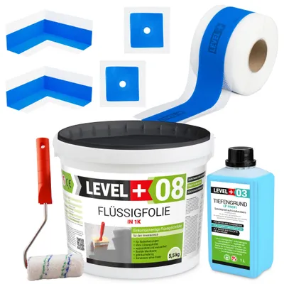 Produktbild von Dichtset Flüssigfolie 5,5kg Wasserdicht Dusche Dichtband Ecke Farbroller SET291