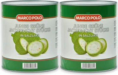 Produktbild von Food-United junge JACKFRUIT grüne JAKOBSFRUCHT 2x1,53 KG ATG Konserve Dose in Stücken & eingelegt in Salzlake - von MARCO-POLO Obstkonserven-Fruchtkonserven - als Fleischersatz oder Gemüsefleisch bei pulled-jackfruit & Curry Gulasch Schmorfleisch v