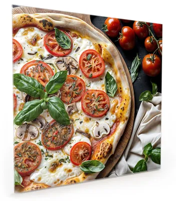 Produktbild von Küchenrückwand Spritzschutz Glas mit Motiv Pizza mit Tomaten 40 x 40 cm
