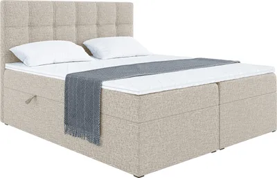 Produktbild von MEBLINI Boxspringbett mit Bettkasten - Gepolstert Doppelbett mit Matratze und Topper - Polsterbett mit Stauraum - Bett mit Kopfteil - Stauraumbett - NILS - 180x200 - H3/Beige Webstoff