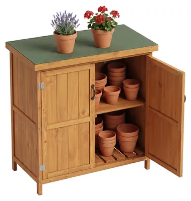 Immagine prodotto di Relaxdays, armadietto da giardino in legno, con tetto apribile, resistente alle intemperie, dotato di ripiano interno, dimensioni: 88 x 75 x 44 cm, capanno per attrezzi, color marrone chiaro