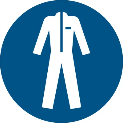 Produktbild von Gebotszeichen 'Schutzkleidung benutzen' (M010), gem ASR A1.3 (DIN EN ISO 7010) Aufkleber Folie 10cm 1 Stück