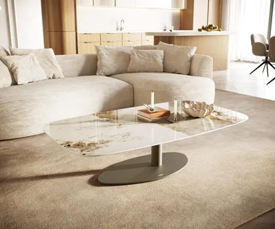 Produktbild von DELIFE Couchtisch Edge Boot 140x80 cm Keramik Minas Melange Vibany Metall Effektfinish Titan