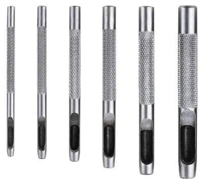 Productafbeelding van Lochstanzer set, 6 stuks, leer, 2,5 mm - 5 mm, rond, zilverkleurig