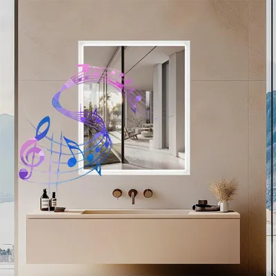 Immagine prodotto di Specchio con armadietto - Mobiletto da bagno - Armadietto a muro - Specchio con illuminazione LED - Altoparlanti Bluetooth - Antiappannamento