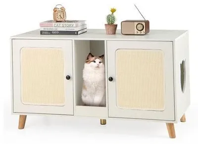 Produktbild von FANTASK Katzenschrank für Katzentoilette, Katzenklo Schrank mit 2 Türen & Kratzb