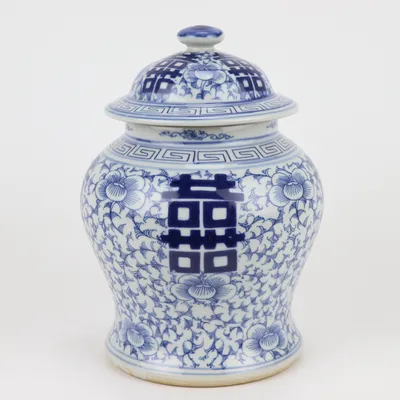 Zdjęcie produktu dla Fine Asianliving Chiński Wazon z Pokrywką Niebiesko Biała Porcelana Podwójne Szczęście D23xH32cm Wazon Dekoracyjny Wazon Kwiatowy Orientalny Wazon Ceramiczny Wazon Dekoracyjny Nowoczesny Wazon Dekoracyjny Na Stół