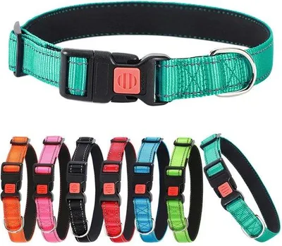 Image de Collier réfléchissant pour chien en nylon, couleur verte, réglable (tailles A et L) – rembourré en néoprène, avec une boucle de sécurité robuste, visible de nuit