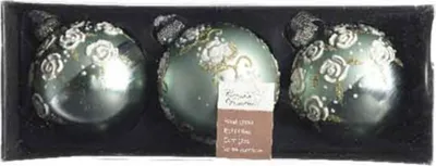 Produktbild von Weihnachtskugeln Mix Rosen Glas 8cm mint, 3er Set
