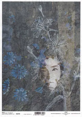 Produktbild von ITD Reispapier Decoupage Bastelpapier Gesicht einer Frau, Blumen R2070