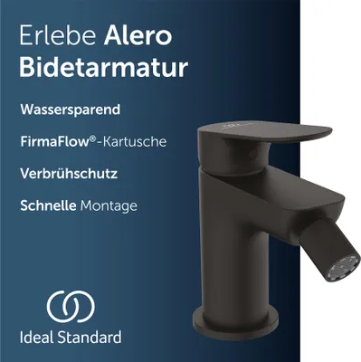 Produktbild von Ideal Standard Alero Bidetarmatur, mit Ablauf, wassersparend – Schwarz Matt