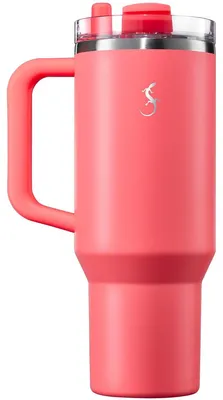 Isolierbecher 1,2 l rosa mit Trinköffnung und Strohhalm