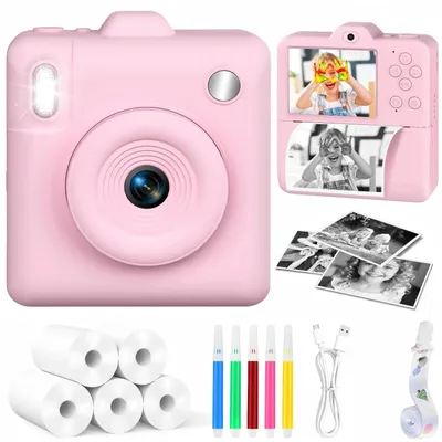 Produktbild von Kinder-Sofortbildkamera D16 mit Thermodrucker, 2,4-Zoll-IPS-Display und Doppelkamera - Rosa