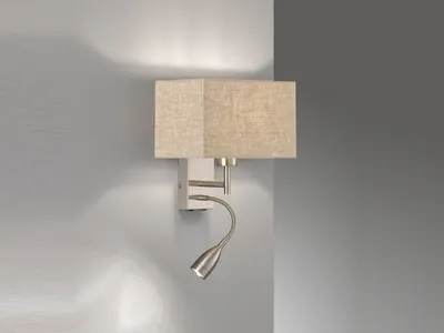 Produktbild von LED Wandleuchte mit Leselampe & Stoffschirm Beige - Bettleuchte & Leselicht Sofa