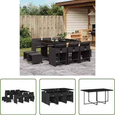 Produktbild von The Living Store 11-tlg. Garten-Essgruppe mit Kissen Schwarz Poly Rattan