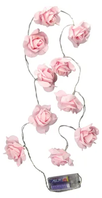 LED-Rosenkette, 10 Blüten, Kunststoff, rosa, 100 cm