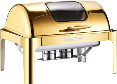 Produktbild von 9-Quart-Rechteck-Rolltop-Chafing-Dish-Set mit großformatiger Pfanne aus Edelstahl