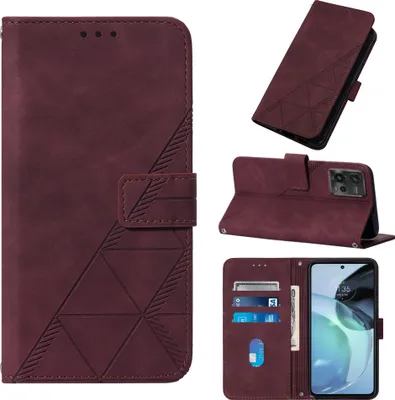 Obrázek produktu pro Flipové kožené pouzdro pro Motorola Moto G72 peněženkový design pouzdro s embosováním, držákem karet a stojánkem červené