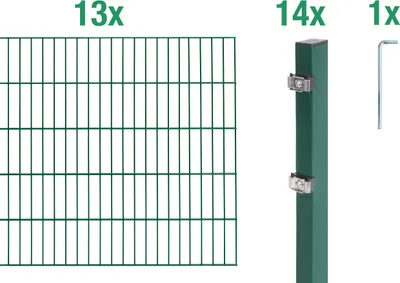 Produktbild von Alberts Doppelstabmatten Zaun, Höhe 80 cm, Länge 26 m, Zaun-Komplettset zum Einbetonieren, grün, Pfosten 60x40 mm