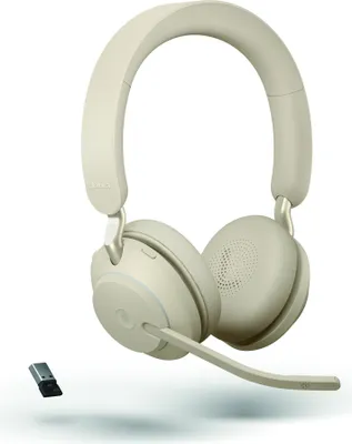 Produktbild von Jabra Evolve2 65 Headset, Stereo, kabellos, beige, Bluetooth inkl. Link 380 USB-A, Optimiert Microsoft Teams