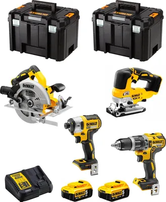 Immagine prodotto di Kit DeWALT DWK403 (DCD796 + DCF887 + DCS334 + DCS570 + 2 x 5,0 Ah + DCB115 + 2 x TSTAK VI)