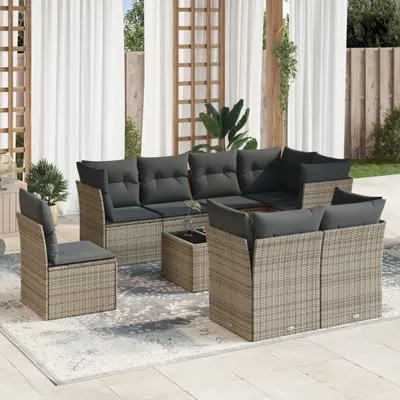 Produktbild von Möbel 9-tlg. Garten-Sofagarnitur mit Kissen Grau Poly Rattan 2024