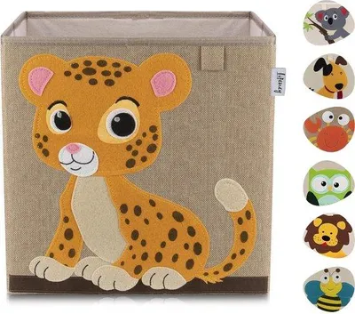 Image de Coffre à jouets avec motif tigre, coffre à jouets pour enfants, pour chambre d'enfant, étagère cubique