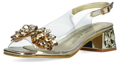 Image de Misstyl by Laura Vita - Sandales pour femme transparentes avec nœud en strass MILY 21, pointure : 38 EU, couleur : doré