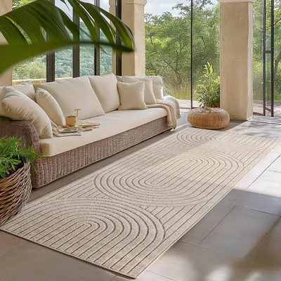 Immagine prodotto di Homebyhome Tappeto da Esterno Design Boho Moderno Effetto 3D Resistente ai Raggi UV Ideale per Terrazza Soggiorno Cucina, Dimensioni: 80x250 cm