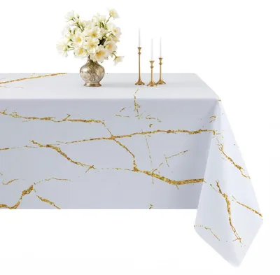 Immagine prodotto di Tovaglia bianca, effetto marmo, lavabile, 200 x 140 cm, rettangolare, in lino-poliestere