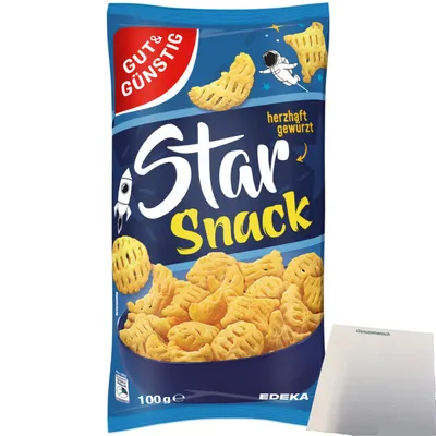 Produktbild von Gut & Günstig Star Snack knuspriger Kartoffelsnack herzhaft gewürzt (100g Packung) + usy Block