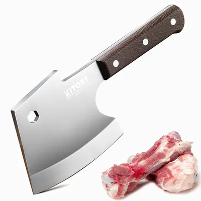 Obrázok produktu pre Hackmesser, 15 cm, mäsiarsky nôž, oceľ 4Cr14Mov, celoocelová konštrukcia, kuchynská sekerka na mäso, kosti, s rukoväťou z brezového dreva