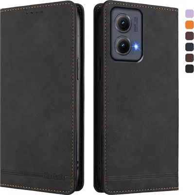 Immagine prodotto di Custodia per Motorola Edge 2024, custodia flip in Finto cuoio retrò con supporto e slot per carte di credito Nero