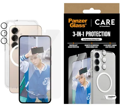 Produktbild von PanzerGlass ® | CARE™ by ® 3-in-1 Set Samsung Galaxy S25+, Samsung, Samsung - Galaxy S25+, Trockene Anwendung, Kratzresistent, Schockresistent, Transparent, 1 Stück(e)