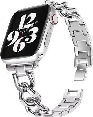 Produktbild von Strap-it Luxus Stahlarmband - passend für Apple WatchSeries 1/2/3/4/5/6/7/8/9/10/11/SE/Ultra (2) - silber - Kettengliederarmband für iWatch Größe: 44mm / 45mm / 46mm / 49mm