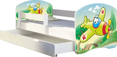 Obrázok produktu pre Posteľ pre mladých ACMA detská posteľ junior kompletná súprava s lamelovým roštom a ochranou proti vypadnutiu matraca biela 29 aeroplán 160x80 + základňa postele