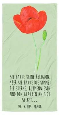 Produktbild von Mr. & Mrs. Panda Handtuch Blume Mohnblume - Blattgrün - Geschenk, Frottee-Handtuch, Duschtuch, Mohn, Strandtuch, Reisehandtuch, Glaube, Respekt, Motivation, Religion