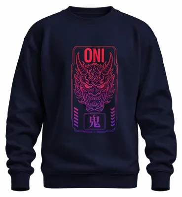Productafbeelding van ONI Hysteria Japan Duivelmasker Vaporwave Y2K Hannya Yokai Sweater, Marineblauw, XL