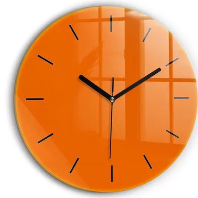 Produktbild von Wallfluent Große Wanduhr – Stilles Quarzuhrwerk - Uhr Dekoration Wohnzimmer Schlafzimmer Küche - Zifferblatt mit Striche - schwarze Zeiger - 60 cm - Orange