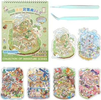 Productafbeelding van Onderwerpen doe-het-zelf podiumstickers - Set van 20 - 3D-stickers - Miniatuurscène - 2 pincetten - Perfect cadeau